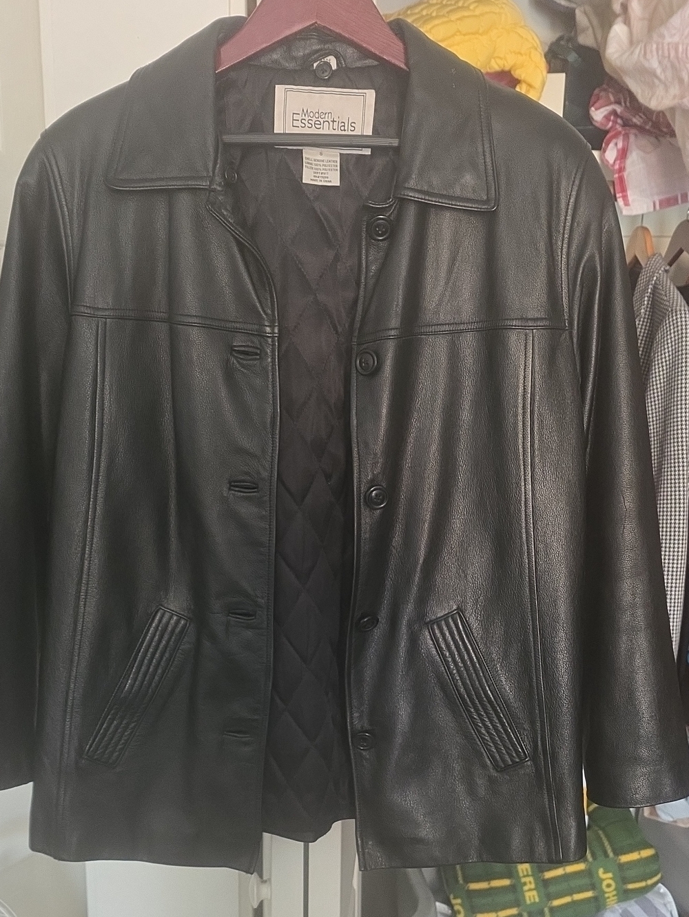 Modern Essentials Men's Black Leather Bomber Jacket